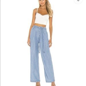 Rails Jess Linen Blend Chambray Wide Leg Pants Blue Size Medium